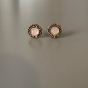 Light Pink with Gold Border Stud Earrings